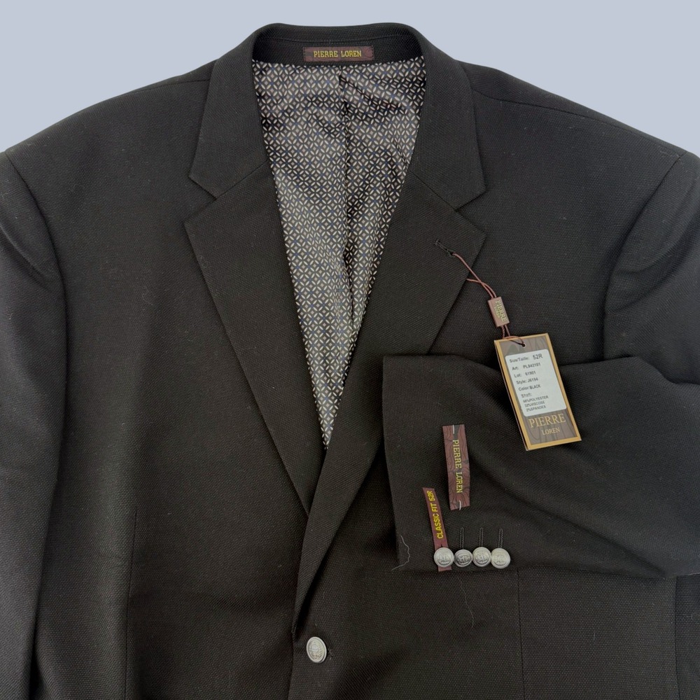 Pierre Loren Suit Jacket Mens 52R Black George 2B Classic Fit Blazer J6194 NEW